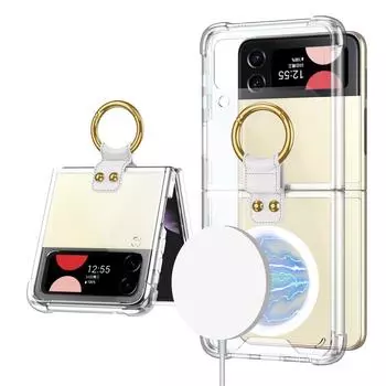 Магнитный чехол для Magsafe с беспроводной зарядкой для Samsung Galaxy Z Flip 4 3 Flip4 Flip3, прозрачный прозрачный чехол с кольцевым кронштейном case only чёрный
