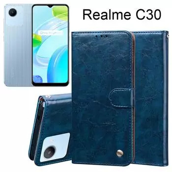 Магнитный чехол-кошелек для Realme C30 RealmeC30 6,5 дюймов, кожаный флип-чехол, кожаный чехол из искусственной кожи, магнитный защитный кронштейн для карт, чехлы