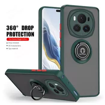Магнитный держатель кольца задняя крышка для Honor Magic6 Pro 5G полный объектив защитный чехол для Magic 6Pro 6 pro матовый противоударный чехол For Honor Magic6 Pro чёрный