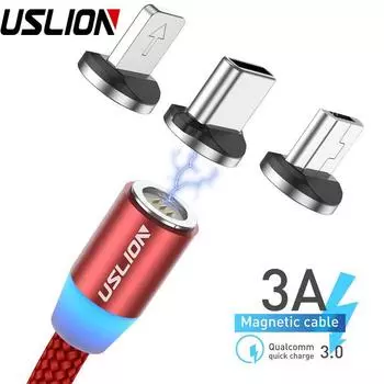 Магнитный кабель 1 м, 3 А, кабель для быстрой магнитной зарядки, микро-usb типа c для iPhone, быстрая зарядка 3,0 USB Micro