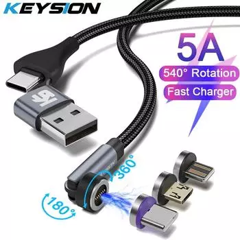 Магнитный кабель KEYSION 540 Rotate 5A, магнитный провод для быстрой зарядки мобильного телефона, кабель Micro USB Type C к USB-A для iPhone, Samsung, Xiaomi (1M) Micro USB 3A красный