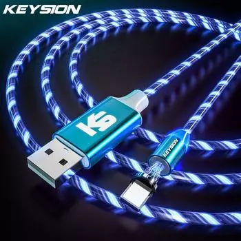 Магнитный кабель KEYSION со светодиодной подсветкой, кабель Micro USB, зарядный магнит типа c, зарядное устройство, телефонные кабели Type-C белый