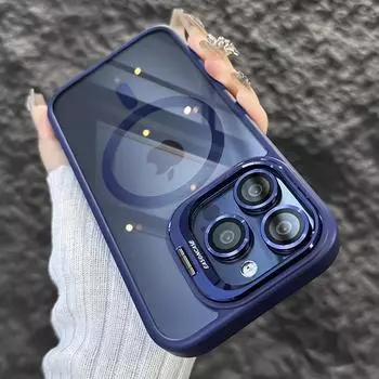 Магнитный противоударный чехол для телефона iPhone 15 14 Plus 13 12 11 Pro Max, подставка для камеры, стеклянная защита объектива, задняя крышка Magsafe For iphone14Pro