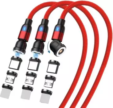 Магнитный зарядный USB-кабель из 3 2 м Micro USB Кабель Micro USB 2 м, 3-в-1 [Набор (1м + + 3м)] Вращение на 360° + 180°, Магнитный, Пыленепроницаемый, красный