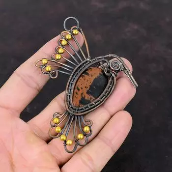 Mahogany Obsidian Pendant Copper Wire Wrapped Pendant Antique Copper Jewelry Handmade Elegant Pendant Gemstone Jewelry For Gift Bird Pendant