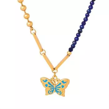 Maillard Accessories Niche Design Temperament Butterfly Подвеска Ожерелье Натуральный Камень Круглая Бусина Бисером Ключица Цепочка Ювелирные Изделия