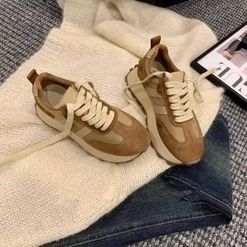 Maillard leather Forrest Gump shoes women s autumn 2024 new thick-soled color matching versatile casual sports dad shoes 35 хаки