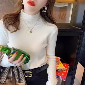 Maillard wears thickened long-sleeved knitted bottoming shirt for women, new half-high collar, slim and versatile top One Size