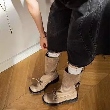 Женские сапоги Maillard Wind Boots 2024 года на платформе с бантом на толстом каблуке и бархатные сапоги для верховой езды 35