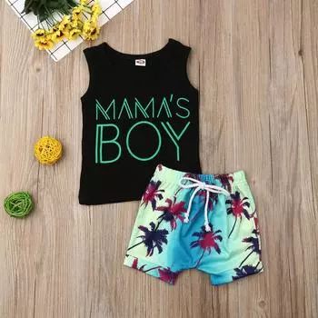 Майка на бретелях для новорожденных мальчиков MAMAs BOY, футболка + шорты, одежда, пляжная одежда 0-6 Months