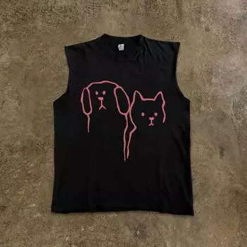 Make Money to Do Charity Suction Ventilation Pure Cotton! Retro Men s and Women s Couple Loose Design Niche Style Sleeveless Vest Black L [250g Heavy weight pure cotton]]