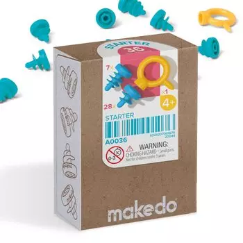 Makedo Starter 036 36 предметов, смешанный набор для детей разных возрастов, идеально подходит для обучения STEM в классе SCRU&SCRU+ 4+ зелёный