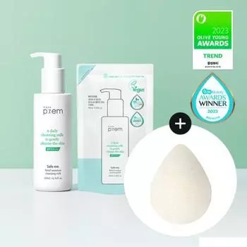 Makeprem Safe Me Relief Moisture Vegan очищающее молочко, набор 200 мл (+ Заправка 100 мл + Конжаковая губка)