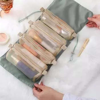 Makeup Bag High Capacity Portable Dust-proof Folding 4 in 1 Mesh Separable Cosmetics Pouch for Daily Use чёрный