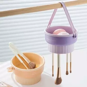 Makeup Brush Cleaning Bucket Washing And Drying Tools Beauty Makeup Powder Puff Cleaning Artifacts Drying Rack Storage Box фиолетовый