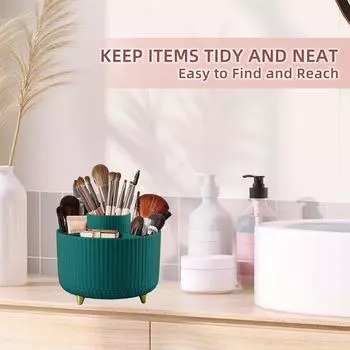 Makeup Brush Holder Organizer,360° Rotating Makeup Brush Organizer,5 Slot Make up Brushes Cup for Cosmetics, Nail Polish
