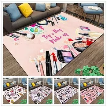 Makeup Cosmetics Fashion Carpet Washable Rugs for Bedroom Living Room Home Decor Non-Slip Floor Mat Sofa Coffee Table Area Rug 40x60cm