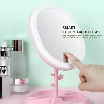 Makeup Mirror With LED Light Rechargeable Desktop Fill Light Desktop Folding Metal Beauty Dressing Mirror For Home Dormitory 1PC белый