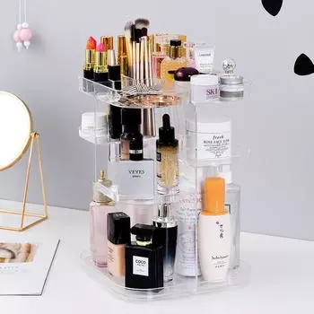 Makeup Organizer 360-degree Rotating Plastic Cosmetic Storage Box Jewelry Container Make Up Case Makeup Brush Holder ZM827 белый