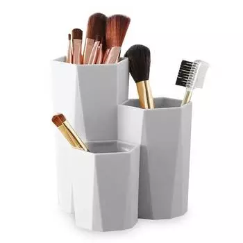 Makeup Organizer Plastic Makeup Box 3 Lattices Jewelry Cosmetics Brush Storage Box for Office Desk Stationery Organizers светло-серый