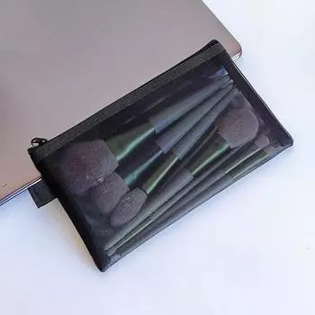 Makeup Pouch Lipstick Makeup Brush Storage Bags Student Color Mesh Pencil Case Ins Travel Cosmetic Organizer чёрный