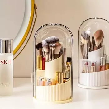 Makeup Storage Box Dustproof Rotating Large Capacity Makeup Brush Storage Cylinder Dressing Table Desktop Pen Holder