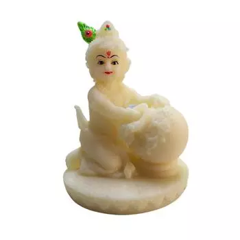 Makhan Krishna Ivory Finish | Krishna idol for home Decor| Laddu Gopal murti for gifting | Small Krishna statue for office desk | Makhan Chor Idol