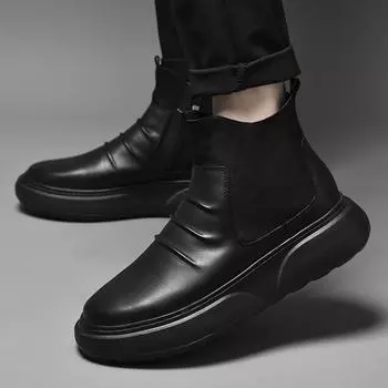 Male Boots Men Desert Boots 2024 New Mens Slip on High Top Shoes Men Genuine Leather Fashion Motorcycle Boots 38