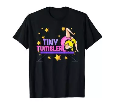 Маленькая футболка-гимнастка с надписью «Tiny Tumbler Gymnastics Birthday Girl Beam Blonde» чёрный