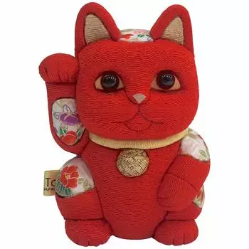 Маленькая красная кукла Lucky Cat в стиле фен-шуй, традиционная кукла Toko Kakinuma Kimekomi, сделано в Японии