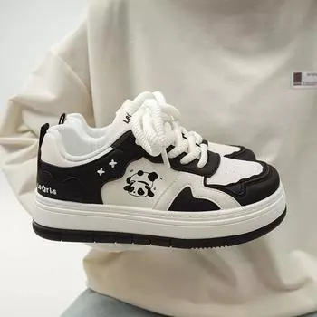 Маленькие белые туфли Весна Новые черно-белые туфли Panda Board Shoes Универсальная модная повседневная обувь Тенденция 35 бежевый