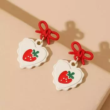 Маленькие женские серьги-гвоздики Fresh Love с клубничным бантом, японские нишевые сладкие серьги красный