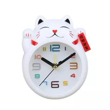 Маленький будильник для студента, настольный прикроватный будильник Lucky Cat, креативные новые модные мини-настольные часы белый