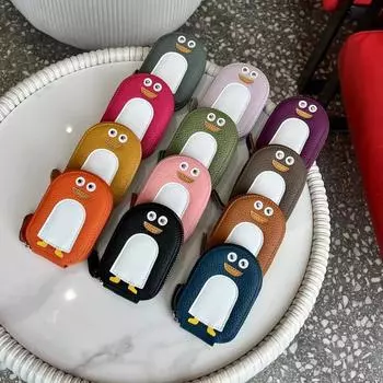 Маленький кошелек в форме пингвина, кошелек для монет, милые кошельки из натуральной коровьей кожи с рисунком, мини-кошелек на молнии чёрный