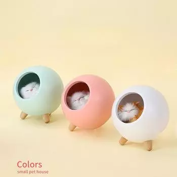 Маленький милый кошачий домик ночник милый котенок ночник спящий USB зарядка сенсорная атмосфера лампа without bluetooth белый