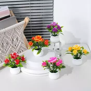Маленький мини-садовый дворик Роза пластиковая искусственная бонсай настольное украшение украшения для дома