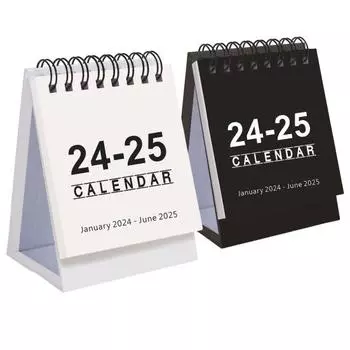 Маленький настольный календарь на 18 месяцев с января 2024 г. по июнь 2025 г., двухпроводной переплет, портативный настольный календарь для дома, офиса и школы чёрный