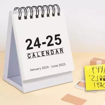 Маленький настольный календарь на 18 месяцев с января 2024 г. по июнь 2025 г., двухпроводной переплет, портативный настольный календарь для дома, офиса и школы чёрный