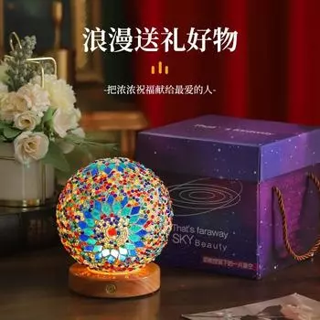 Маленький ночник, мозаика, настольная лампа, роскошный лепестковый орнамент, лампа USB charging