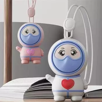 Маленький веер с мультяшным принтом, подвесной вентилятор на шею, USB-зарядка, портативный вращающийся на 360 градусов, ручной настольный вентилятор, декор белый