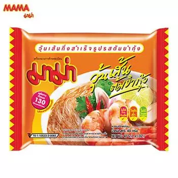 Mama Фасоль быстрого приготовления Вермишель Том Ям Кунг со вкусом 40 г x 6 шт / 12 шт / 24 шт - Thai Food 40 g x 6 pcs