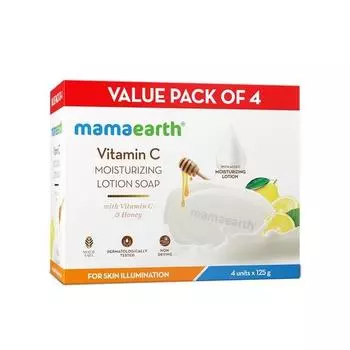 Mamaearth Витамин С Увлажняющий лосьон Мыло(Выгодный набор из 4 штук) - 125 г X 4 шт. | Глубоко очищает | Увлажняющее мыло для купания | Осветляет кожу