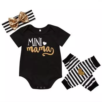 Mamas мини-комбинезон для новорожденных девочек + гетры + повязка на голову, одежда, наряды 0-6m чёрный