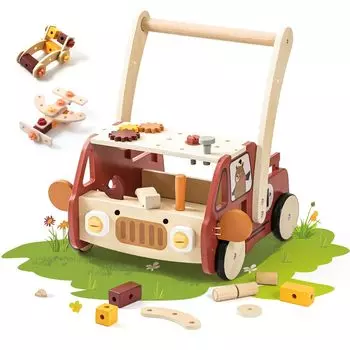 Mamimami Home Деревянная детская каталка-толкалка Плотник Игра понарошку Подарок на 1-й день рождения Тележка, Игрушка, (красный)