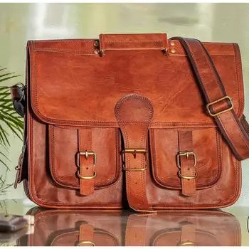 Man Genuine Vintage Leather Messenger Shoulder Laptop Bag Briefcase All in one 13 x 10 x 4 in