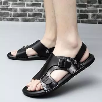 Man High Quality Comfort Sandals Genuine Leather Beach Sandals Man Leather Summer 2024 Soft Light Men s Summer Sandals Slipper 38 чёрный