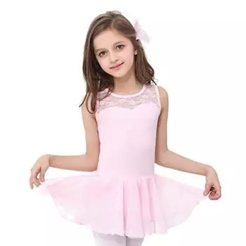 Manana ma1 Silkily Ballet Leotard for Kids and Juniors with Lace Skirt and Snaps Size (Pink, 130)