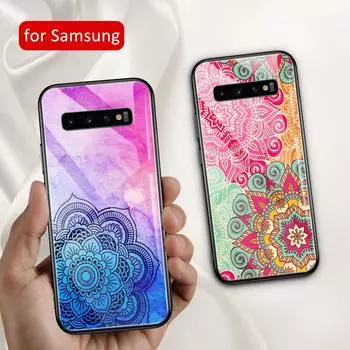 Чехол в стиле мандалы для Samsung S22, стеклянный чехол-накладка с цветочным узором для Samsung Galaxy S8 S9 S10 plus Note 8 9 10 S10e ultra Samsung S8&Glass case