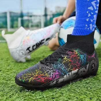 Mandarin duck high-top football shoes for men and women and children tf broken nails artificial turf AG nails student leather foot training shoes men 31