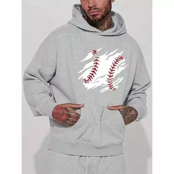 Manfinity Dauomo Men Baseball Print Kangaroo Pocket Hoodie S